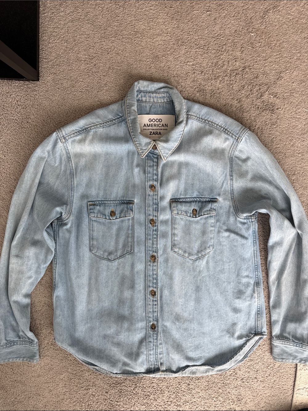 Good American Light Blue Washed Denim Button-Down Shirt